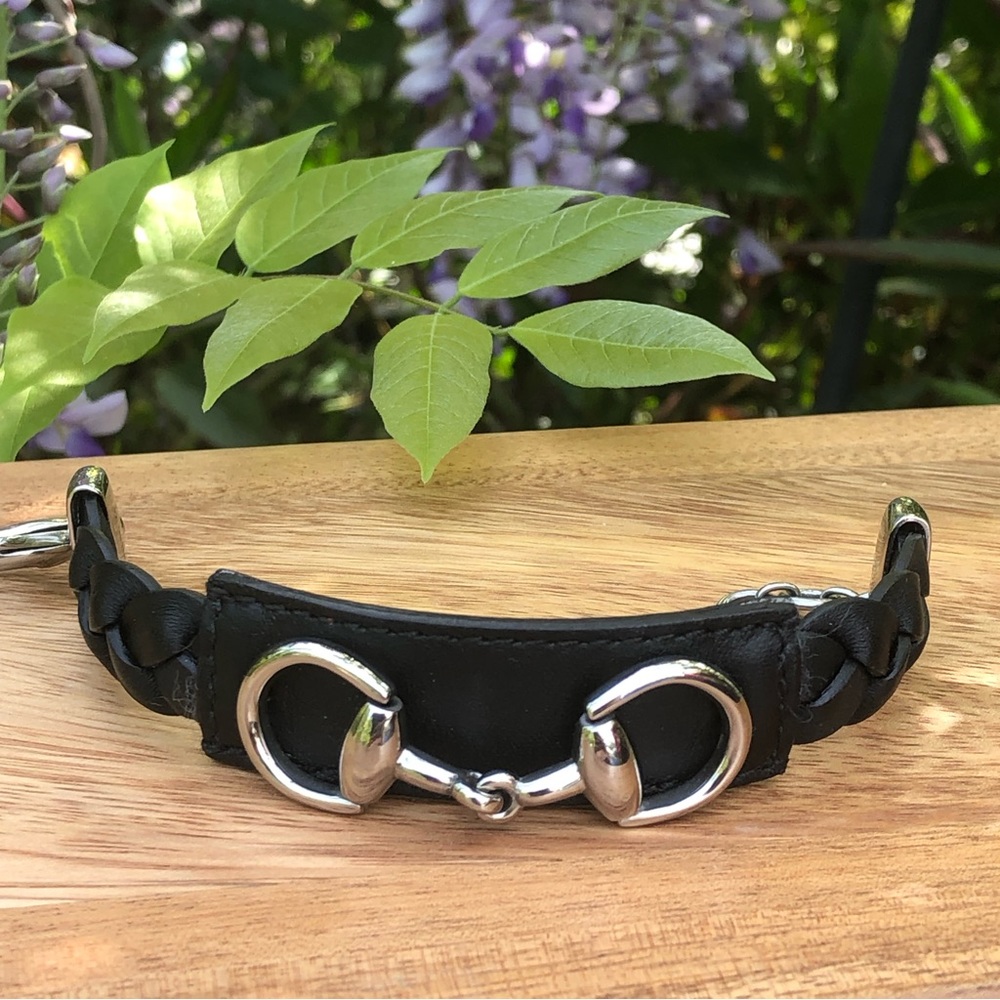 Gucci Horsebit steel and leather bracelet.  In great condition.